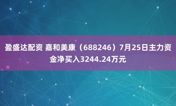 盈盛达配资 嘉和美康（688246）7月25日主力资金净买入3244.24万元
