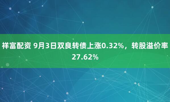 祥富配资 9月3日双良转债上涨0.32%，转股溢价率27.62%